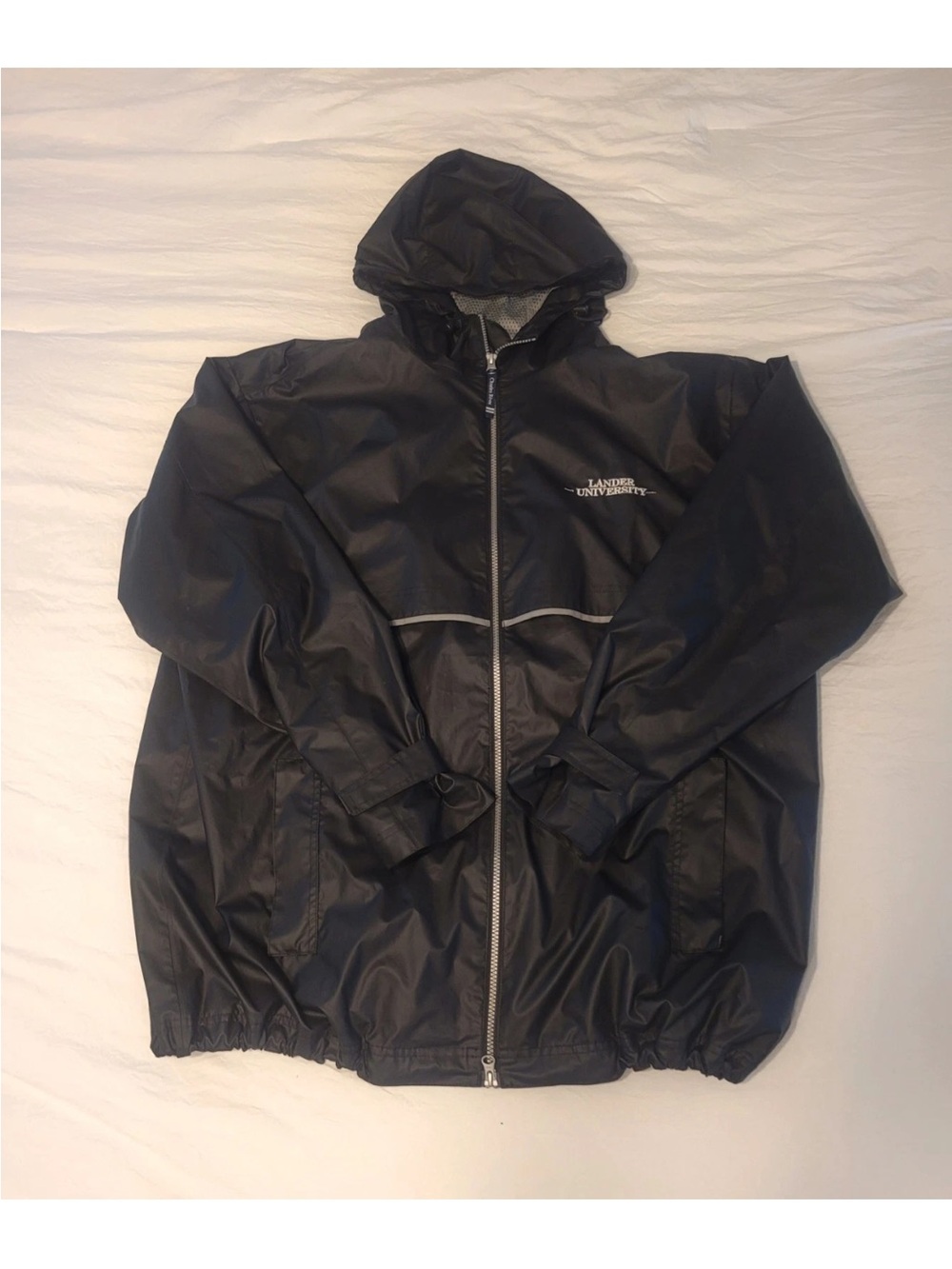 Charles River Apparel Lander University Black Raincoat Windbreaker Jacket Men XL